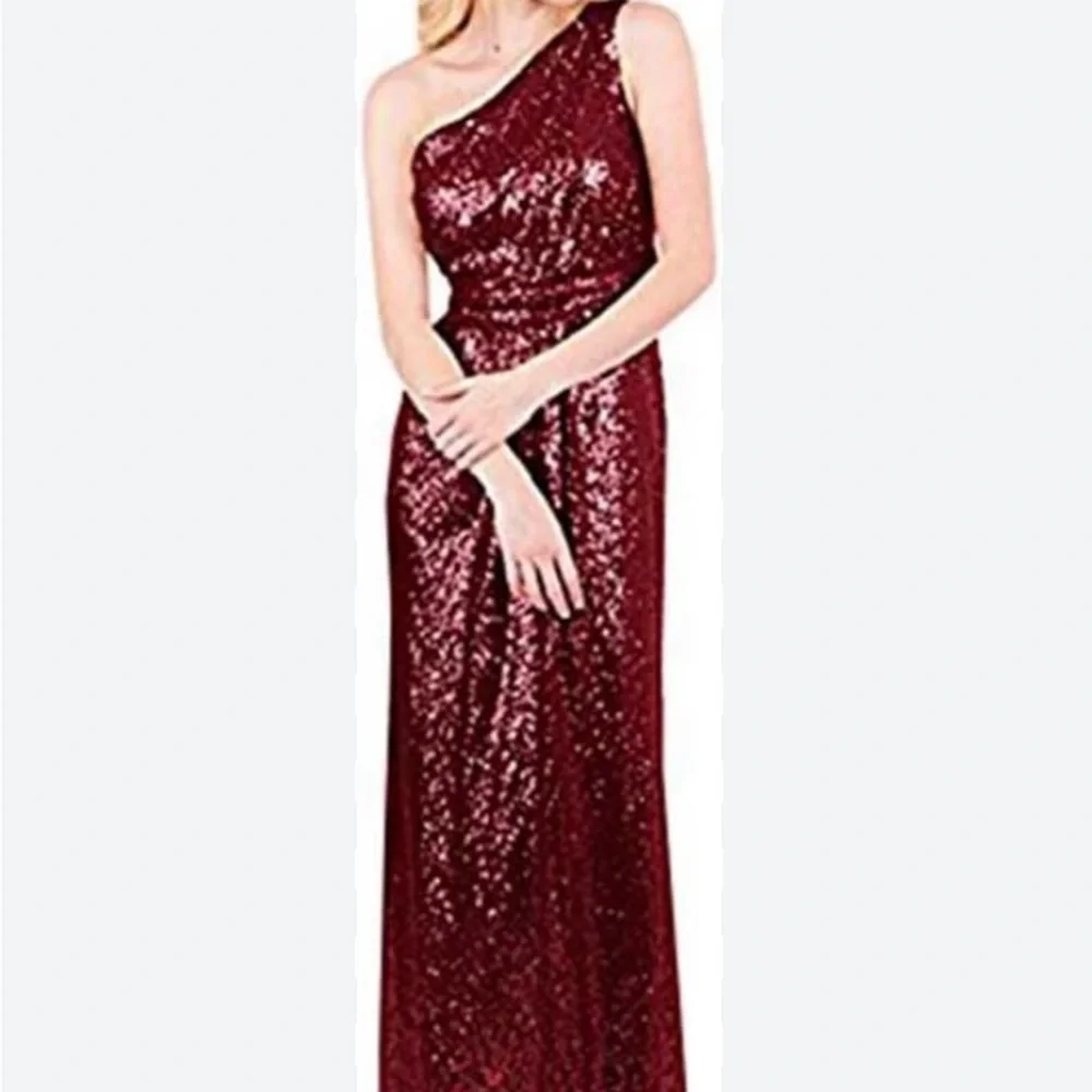 Revelry Red long deep evening dress One Shoulder SequiGown for Weddings zs 22 - Picture 3 of 16